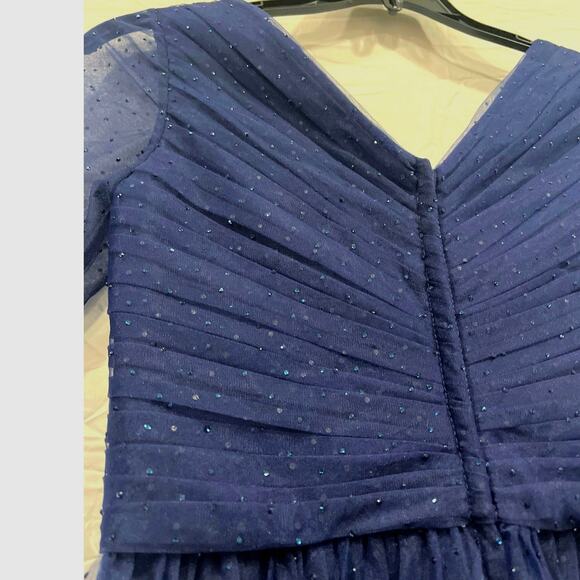 La Femme Sheer Fit & Flare Cocktail Dress Rhinestone Tulle Midnight Navy Blue - Picture 10 of 16